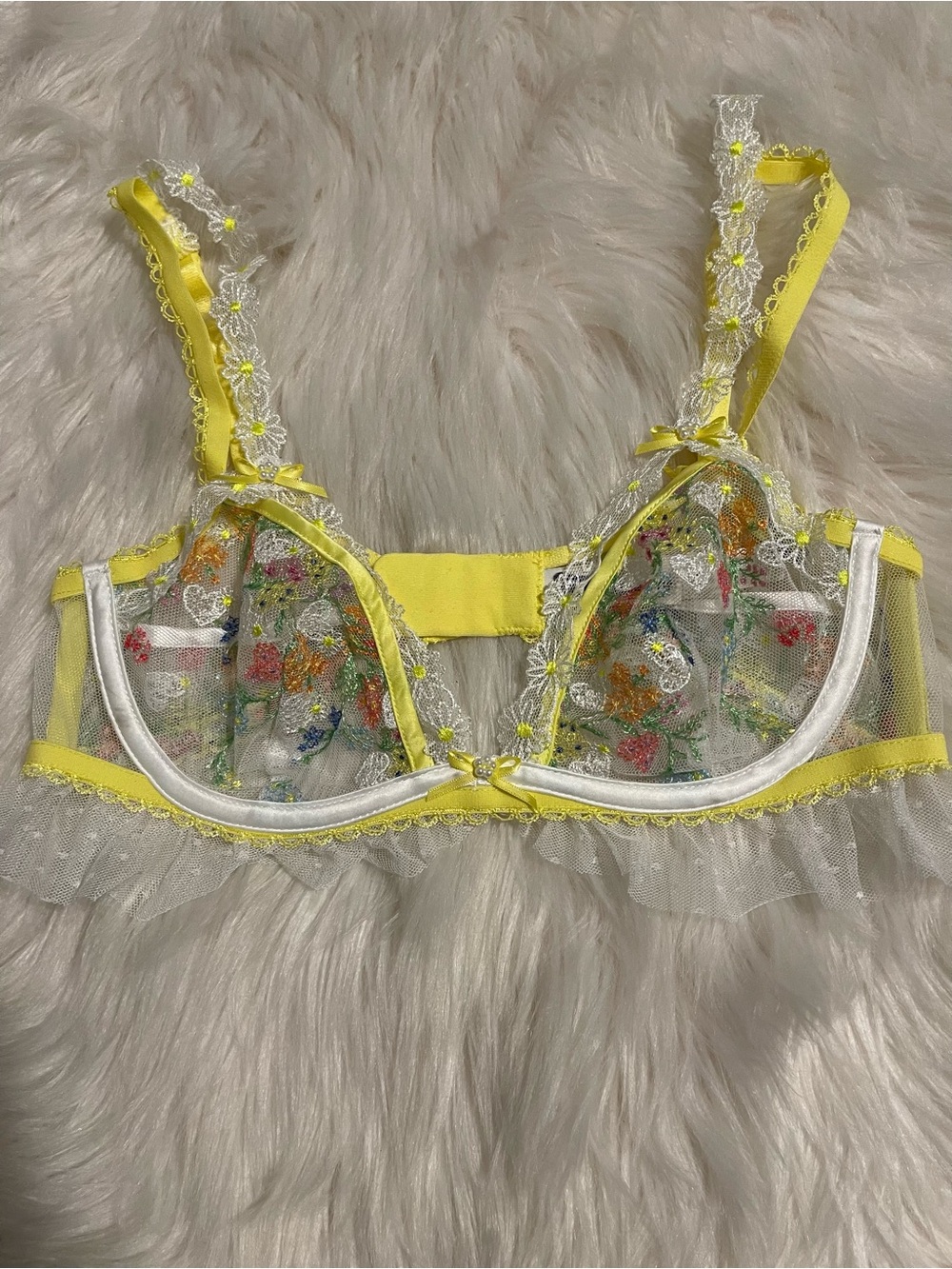 For Love And Lemons Yellow Floral Embroidered Lace Underwire Bra